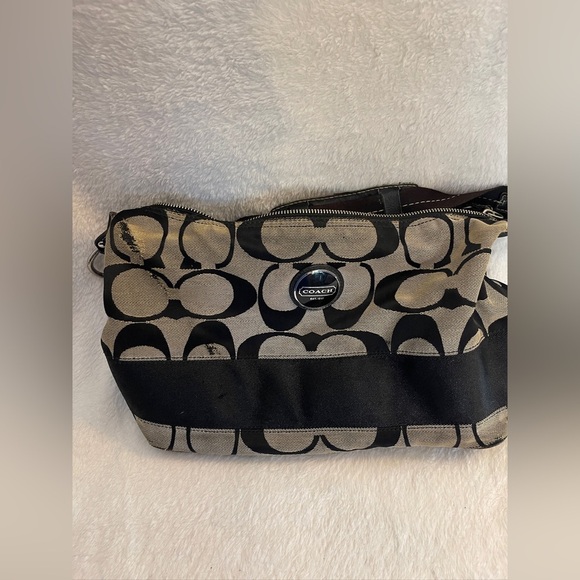 Coach Black and Tan Shoulder Bag with Signature Monogram - Picture 1 of 6